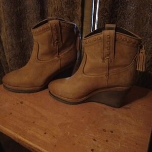 Ariat Tan Ankle Booties with Wedge Heel